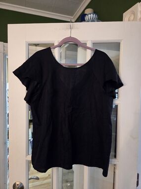 Ann Taylor Women’s Linen Blend Navy Short Sleeve Top - Size L